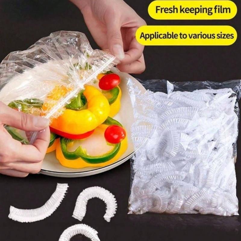 200pcs Reusable Elastic Food Storage Lids - Transparent Stretchable Plastic Bowl & Plate Sealing Film, For Aluminum Foil