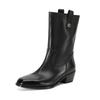 Cowhide Version Retro French Elegant Wind Camellia Square Head Fashion Boots Simple Daily Thick Heel Commuting Sleeve Short Boots