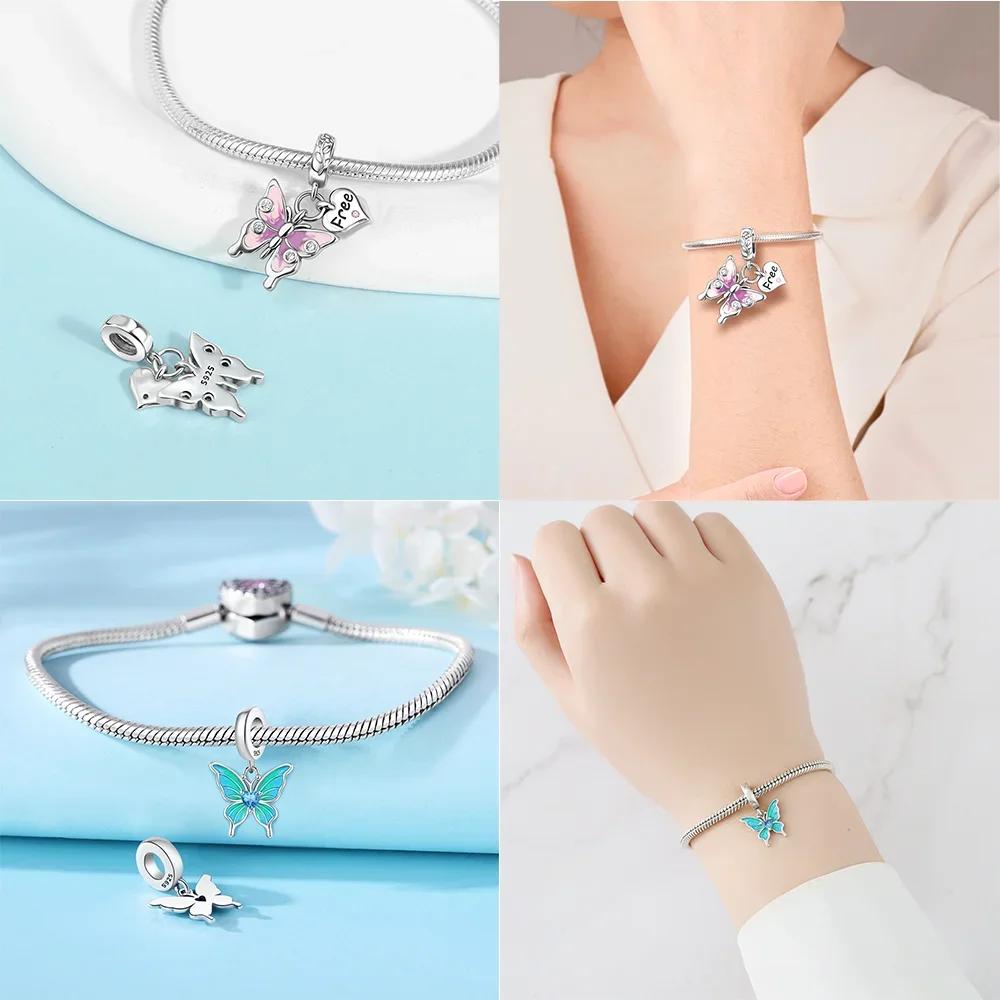 Charm Bead Charms Plata Originales Colored Butterflies Bead Charms for Charm Bead Charms copper Bracelets Jewellery Making Womens Gift