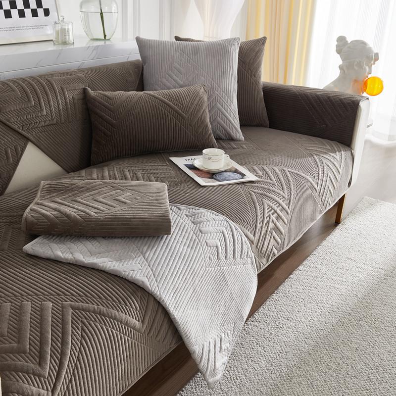 Autumn and Winter New Ultra-Soft Plush Quilted Sofa Cushion Living Room Solid Color Non-Slip Sofa Seat Cover Cover Cloth