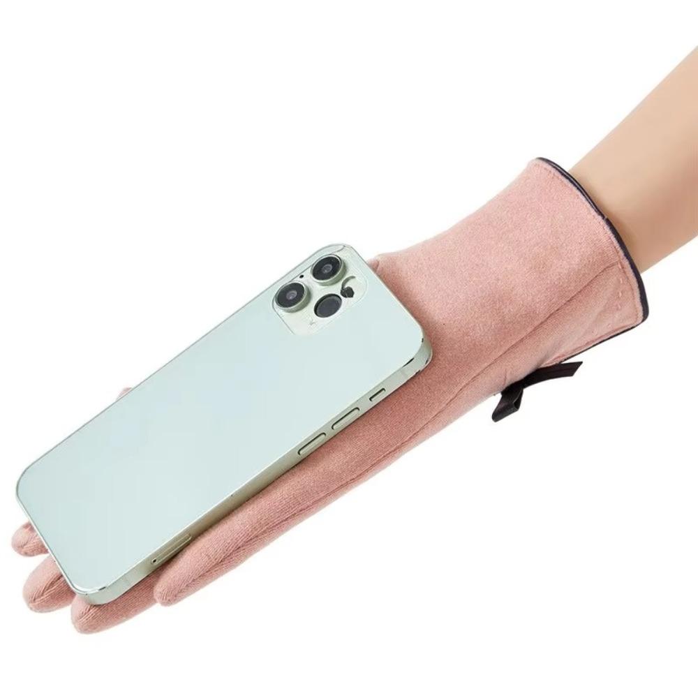 Bow Decoration Full Finger Mittens Fleece Winter Gloves Warm Women Gloves  Women