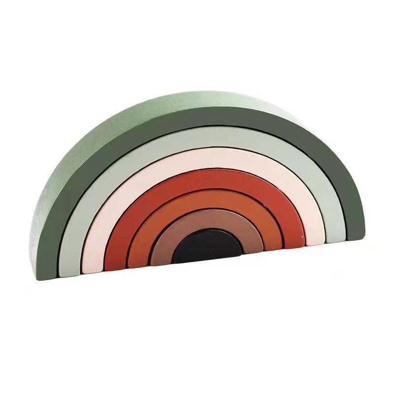 Children's Rainbow Arch Bridge Semicircular Building Block Wooden Rainbow Ornament Curved Plate Colorful Shape Rainbow People Stacked Music Toy