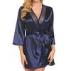 Women Nightdress Solid Color Satin Cardigan Lace Up Tight Waist Lady Nightie Female Intimate Clothes