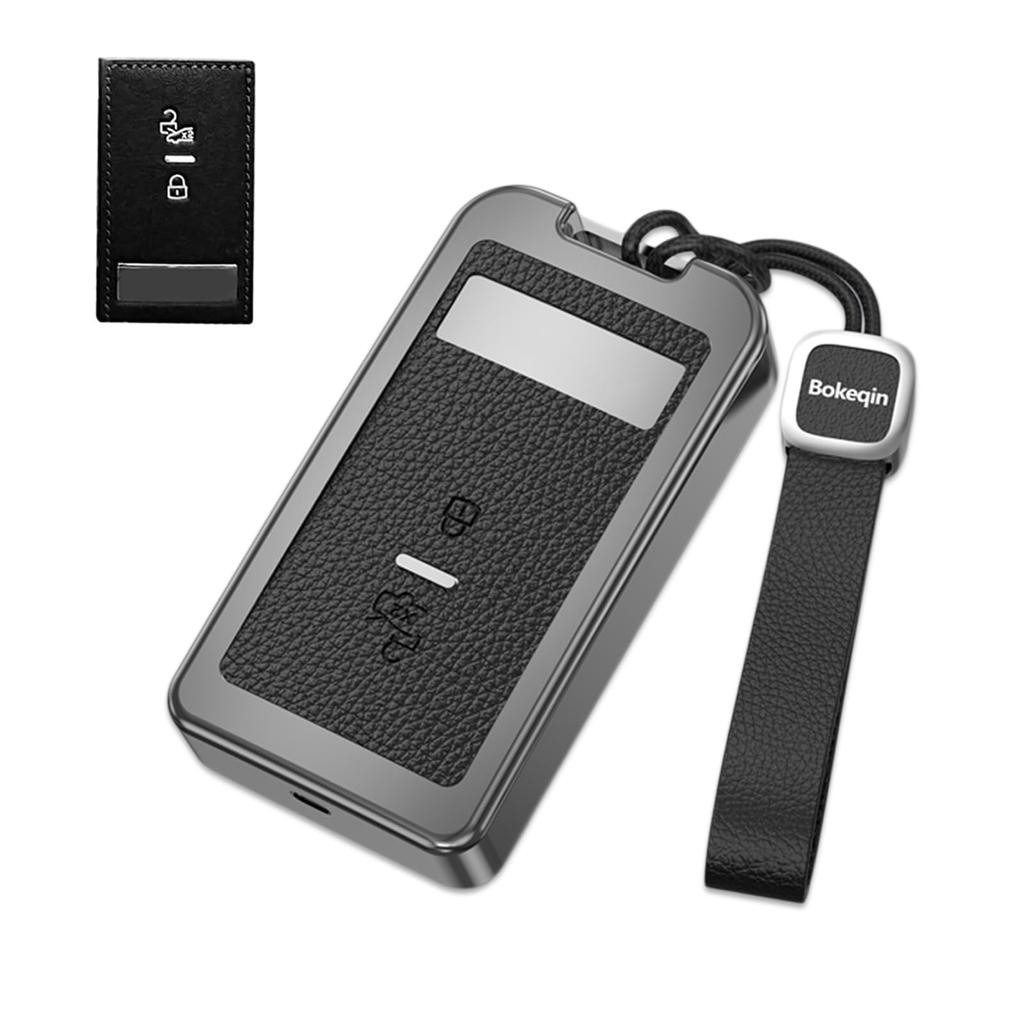 Aluminum Alloy + Goatskin Leather Car Key Cover Shell Key Fob Case Key Holder