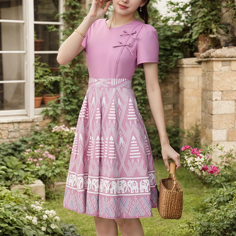 ZANZEA Women Summer Round Neck Short Sleeve Casual Patchwork Print Dress