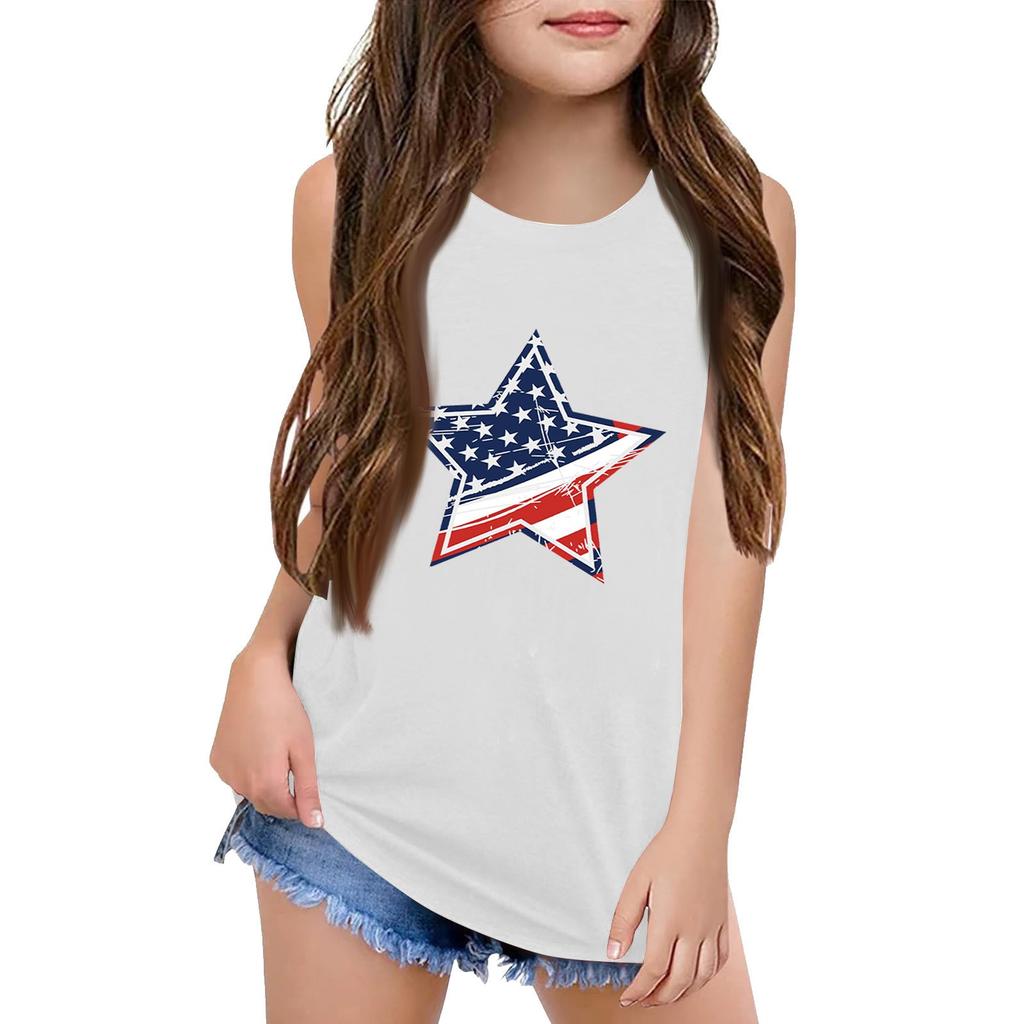 Girls Kids Summer Crewneck Sleeveless Shirts Tank Tops