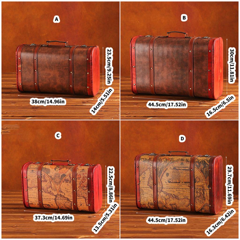 Multi Functional Wooden Chest with Faux Leather Handle Portable Carrying Case Home Decoration Travel Storage Solution