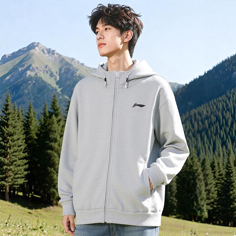 Li Ning Vest Hoodie Zomer 2026 Mode Veelzijdig Effen Kleur Zacht Comfortabel Lichtgewicht Losse Casual Jas Mannen jassen AWDUA25-2