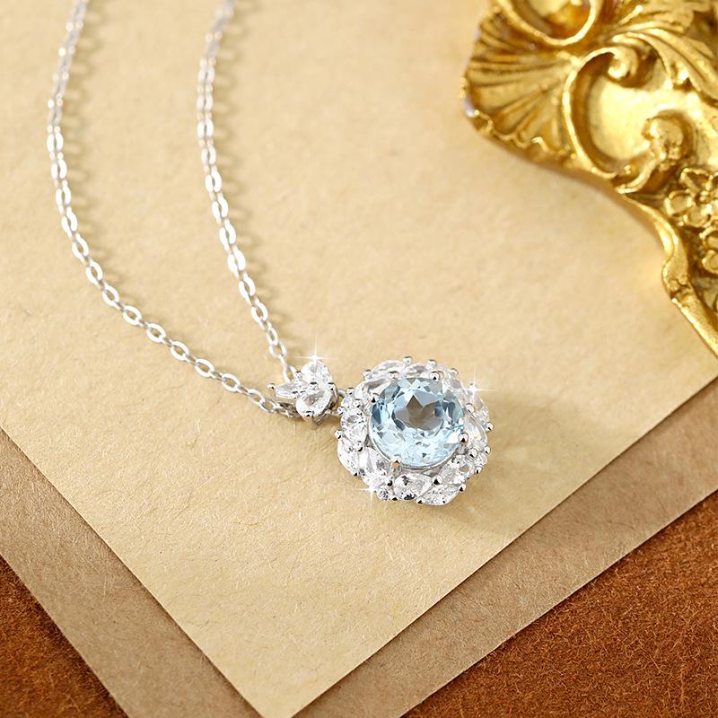 High Sense Fashion Light Luxury S925 Sterling Silver Necklace Women's Ice Flower Natural Topaz Pendant 2026