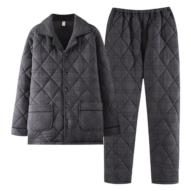 Anti-Static Pajamas Men'S Winter Pure Cotton Padded Three-Layer Thickened And Velvet Warm Autumn And Winter Loungewear Large Size Set