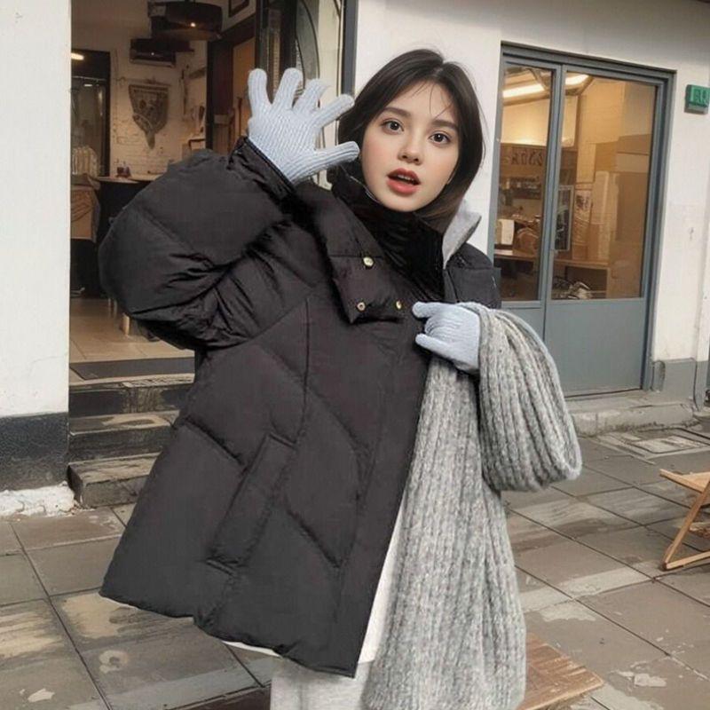 Chaqueta de Plumón de Invierno para Mujer Corta y Gruesa Chaqueta Acolchada de Algodón Estilo Coreano Holgado Chaqueta Acolchada de Algodón de Moda