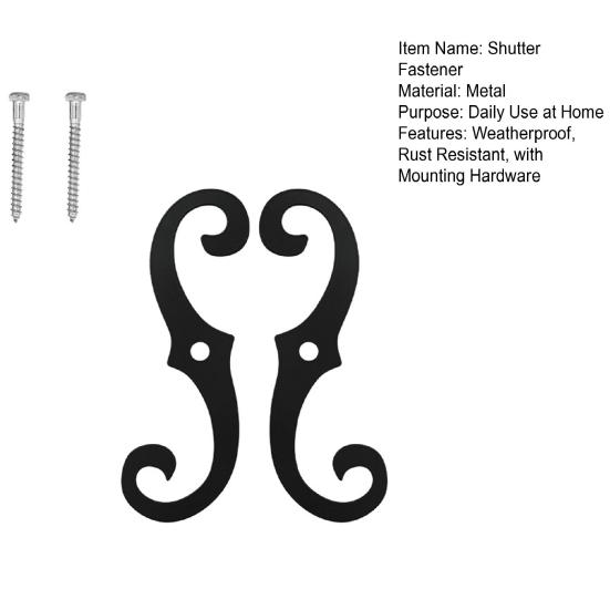 Yousheng 1 Pair Cast Iron Shutter Fasteners with Screws Weatherproof Rust Resistant Powder Coated Decorative S-Shaped External Shutter Dogs Tiebacks