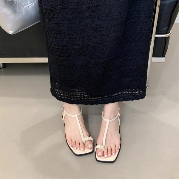 Fashion Square Toe Clear Heels Comfort Shoes for Women Female Sandal 2025 Summer Ankle Strap Flip Flops Platform Girls Open New Flat Ret