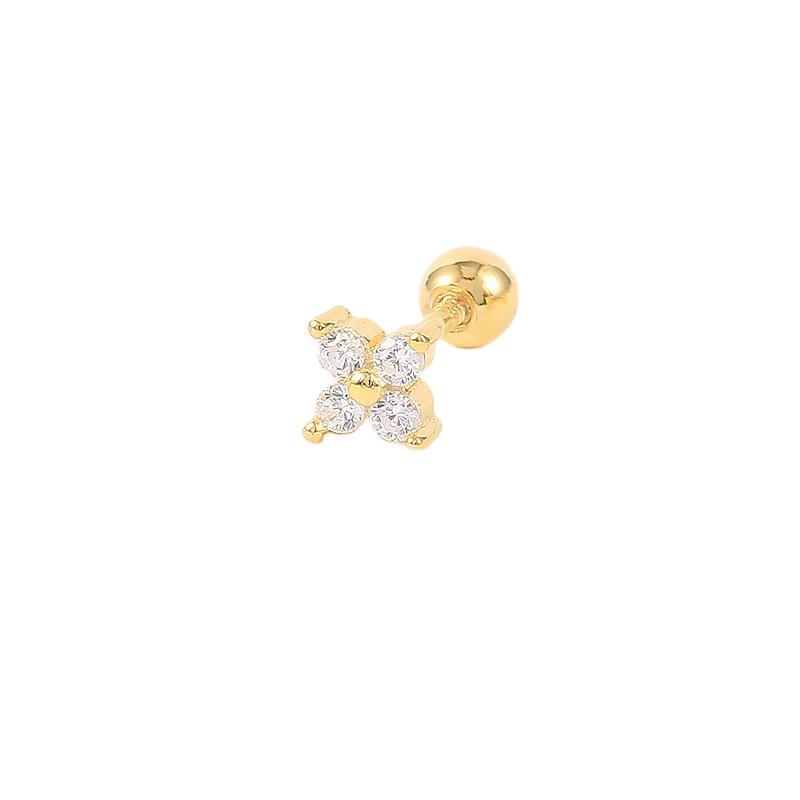 New Dainty 925 Sterling Silver Flower Zirconia Screw Stud Earring Fashion Piercing Jewelry
