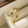 Exquisite Sparkling Zircon Heart Cross Opening Ring, Women's Fashion Trend Holiday Party Accessories