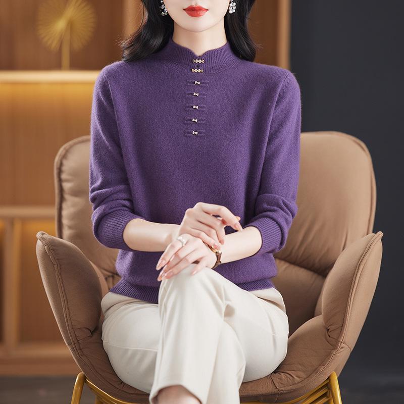 Women's Red Chinese-Style Thick Wool Sweater for Autumn/Winter