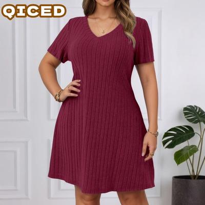 Fashion Summer Spring Solid Color Print Short Sleeve V-Neck Casual Dresses