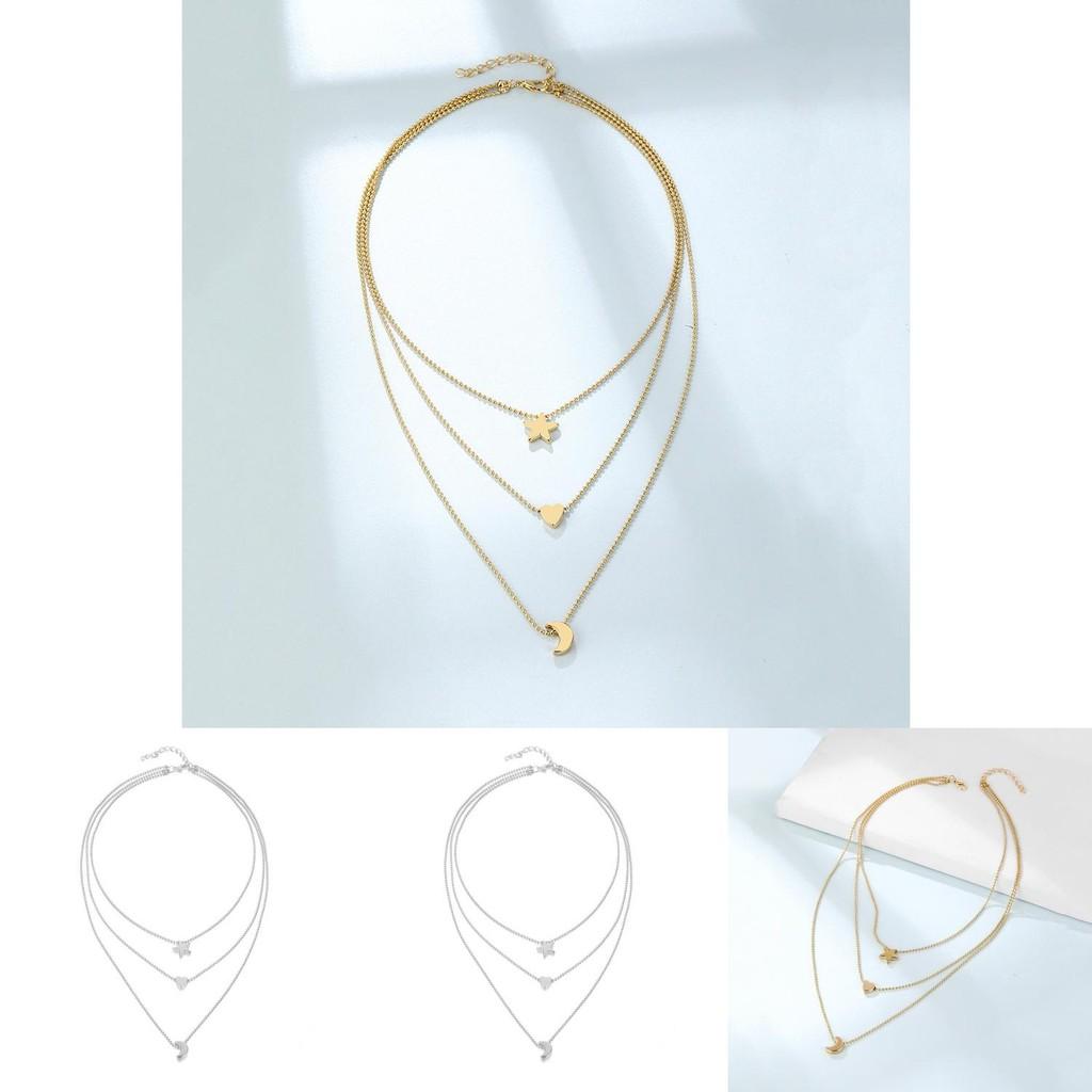 Stunning Geometric Heart Moon Star Pendant Necklace For Women In Trendy Gold And Silver