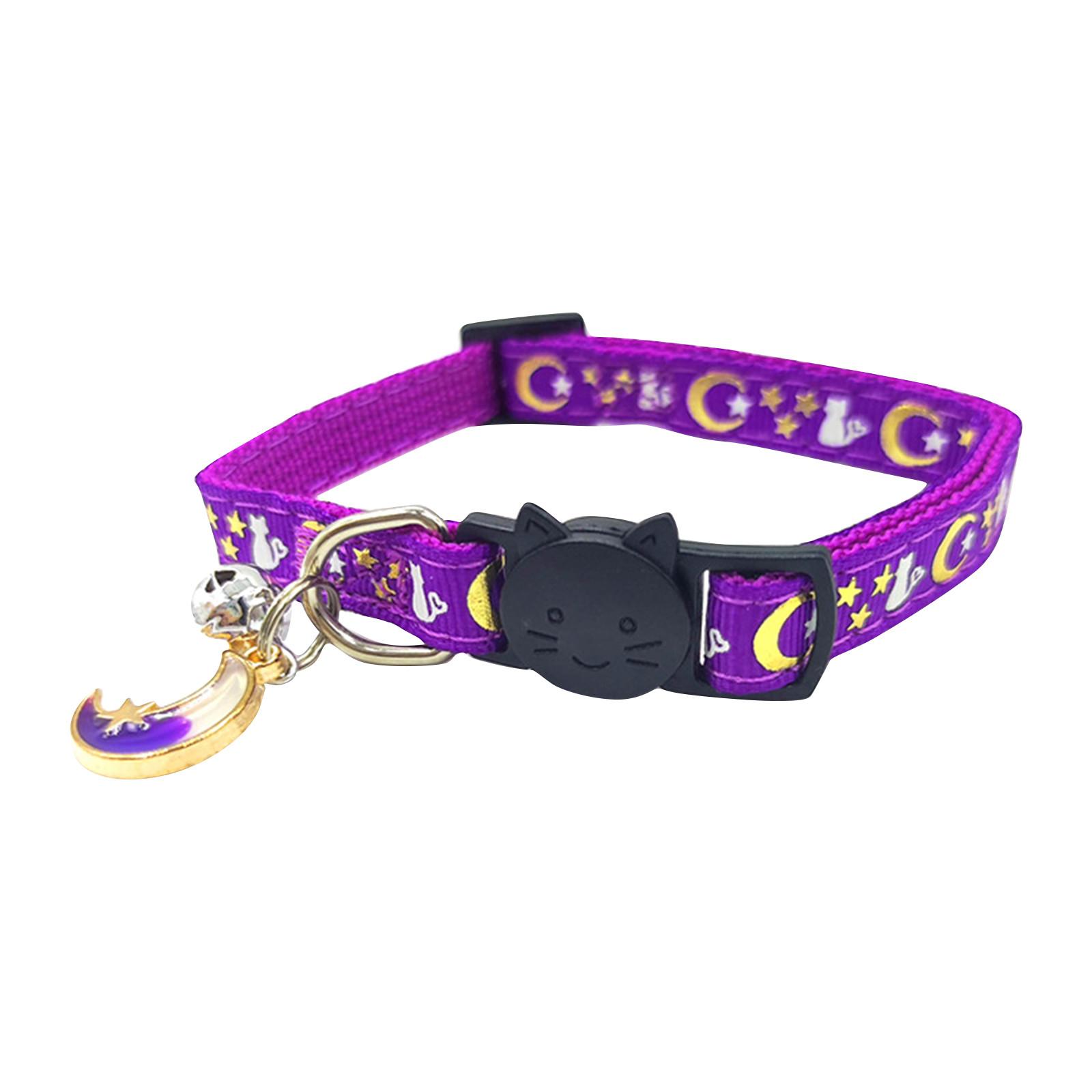 

Ошейники для кошек Breakaway с колокольчиками и звездами, симпатичные регулируемые безопасные ошейники с подвеской, светящиеся в темноте One Size фиолетовый