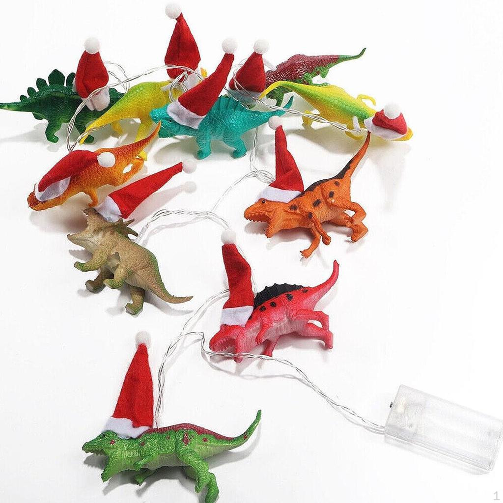 LED Dinosaur String Xmas Lights with Santa Hat Lamps Christmas for Festive