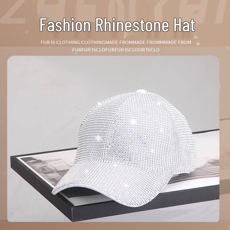 Damen Baseballkappe im koreanischen Stil mit Strasssteinen - Breiter Schirm, Figurbetonte Passform, Trendiges Design