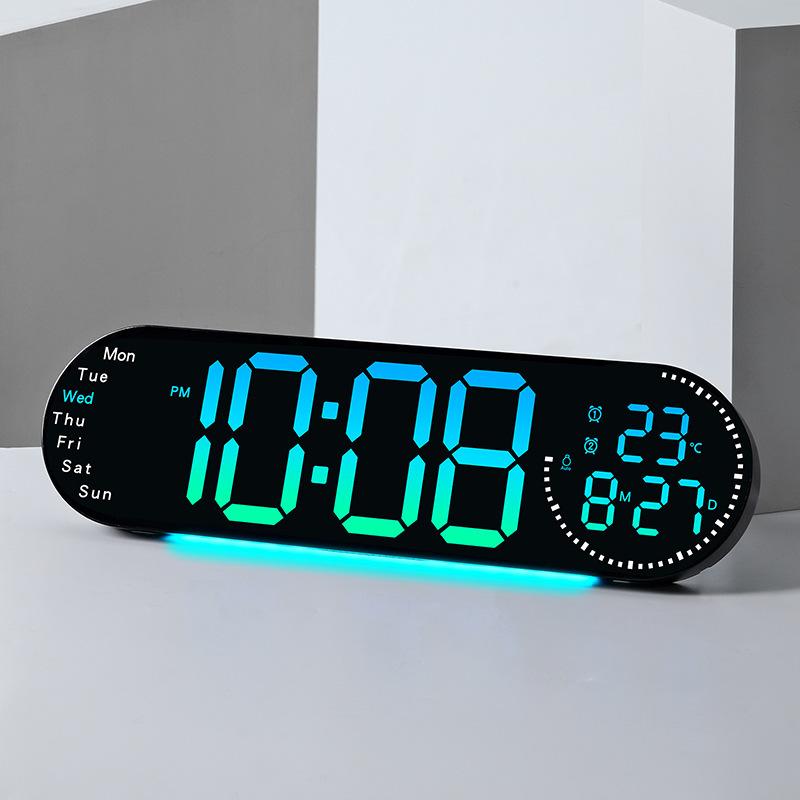 New RGB LED Digital Wall Clock - Multifunctional Color Changing Large Display for Living Room, 6666R
