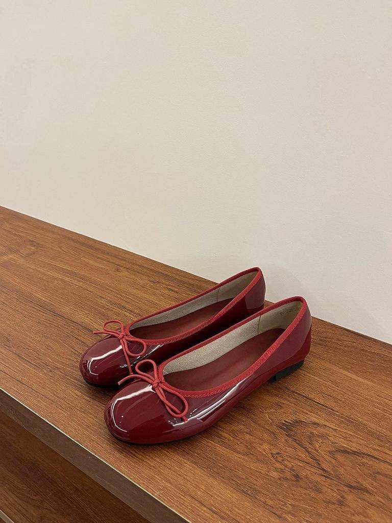 Bow Fairy Shallow Mouth Single Shoes Female Spring and Autumn New French Retro Gentle Niche Evening Breeze Flat-soled Beanie Shoes