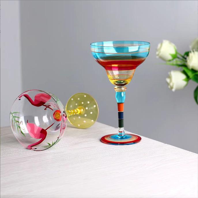 Painted Marguerite Western wine glass Crystal glass Hand-painted glass Cocktail glass Goblet Bar