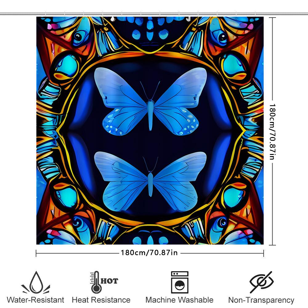 Blue Butterfly Shower Curtain 3D Printed Bathroom Decor Blue Floral Print Shower Curtain Waterproof Fabric Shower Curtains For H