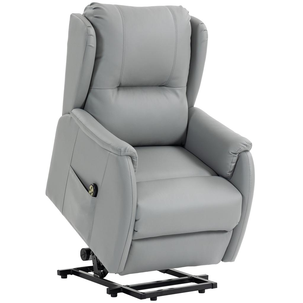 Reclining Lift Chair With Dual Motor In Faux Leather Light Gray