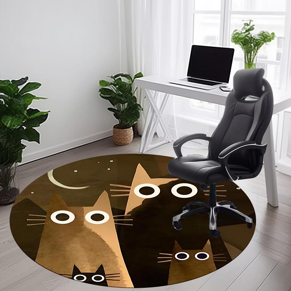 1PCNight Cats Office Round Area Rug,  Mat Suitable For Office, Under Office Chairs Bedroom Living Room Home Decor, Room Deco