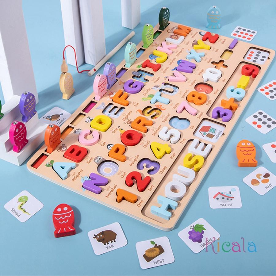 Kids Montessori Educational Wooden Math Toys Children Busy Board Count Shape Colors Match Fishing Puzzle Learning Toys Gifts