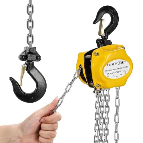 NEWTRY 0.5t 6m Manual Chain Hoist, 500kg Capacity, Lightweight, Mini Size, Compact Design, Portable, Alloy Steel, Corrosion-Resistant Chain, for Facto