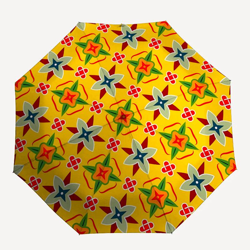 1pc Geometric Design Automatic Folding Umbrella - Portable Collapsible Design, 8-Rib Iron Frame, Durable Fabric yy251125041
