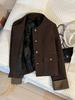 Coffee Retro Elegant Women's Short Jacket with Down Lining - 2025 Winter Korean Style