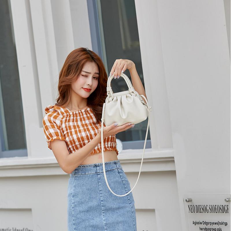 Geantă nouă portabilă cu pliuri, temperament simplu, geantă cu găluște pe umăr, geantă mică pentru femei la modă japoneză și coreeană