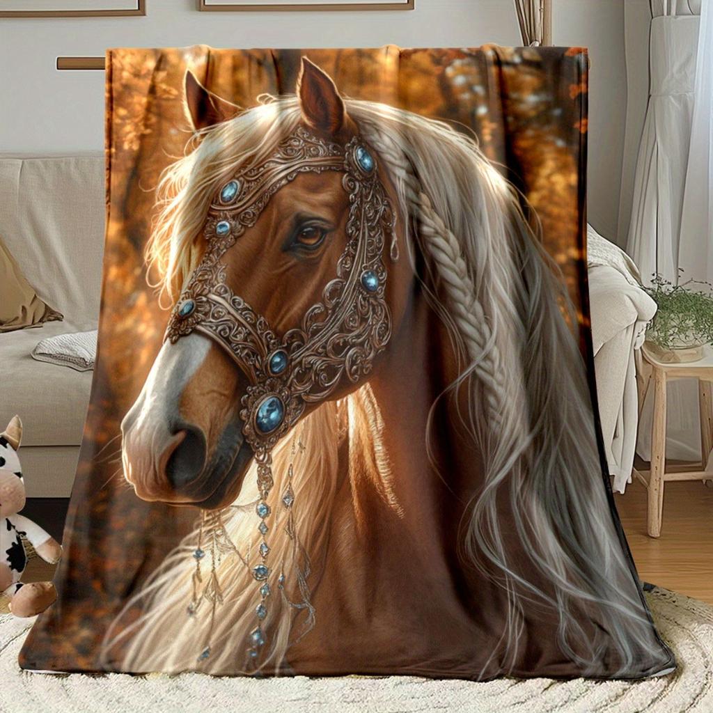 1Pcs Elegant Brown Horse Printed Blanket Soft Flannel All-Season Comfort for Car HomeTravel  Camping Perfect Gift for Horse Blanket Camping Bedding