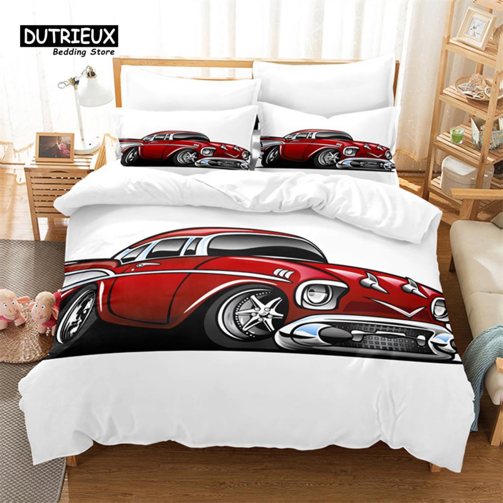 3pcs Duvet Cover Set, Cartoon Sports Car Bedding Set, Soft Comfortable Breathable Duvet Cover, For Bedroom Guest Room Decor
