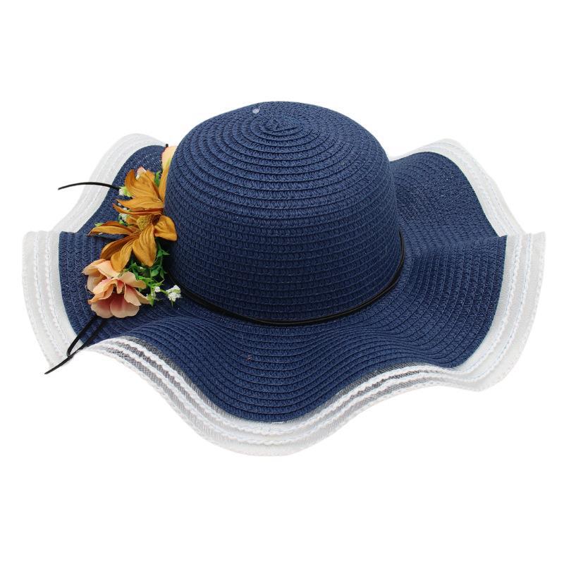Mesh Woven Straw Hat Ladies Flower Sunscreen Sun Hat Wave Edge Sun Hat Beach Hat