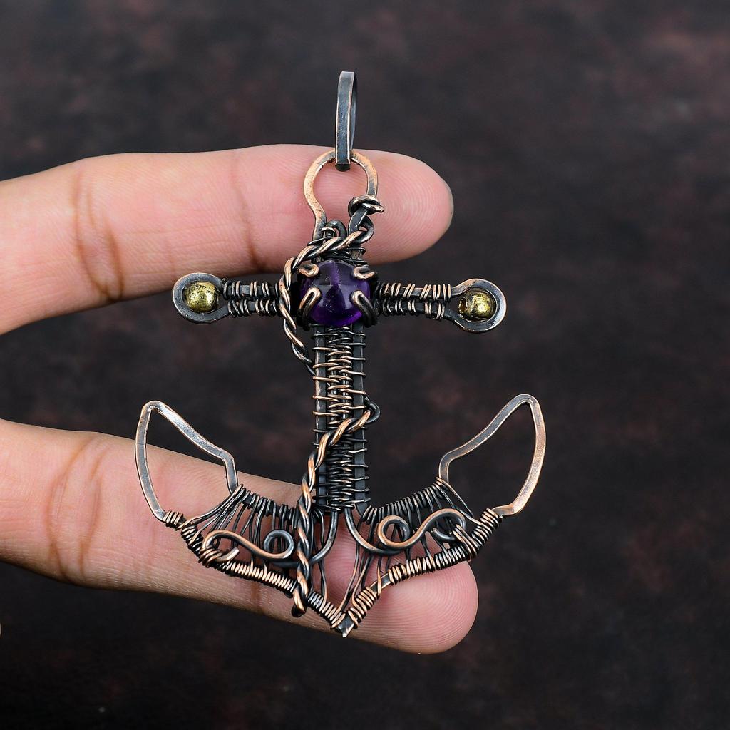 Star Amethyst Pendant Copper Wire Wrapped Pendant Anchor Pendant Copper Jewelry Natural Gemstone Pendant Handmade Wire Jewelry Gift For Her