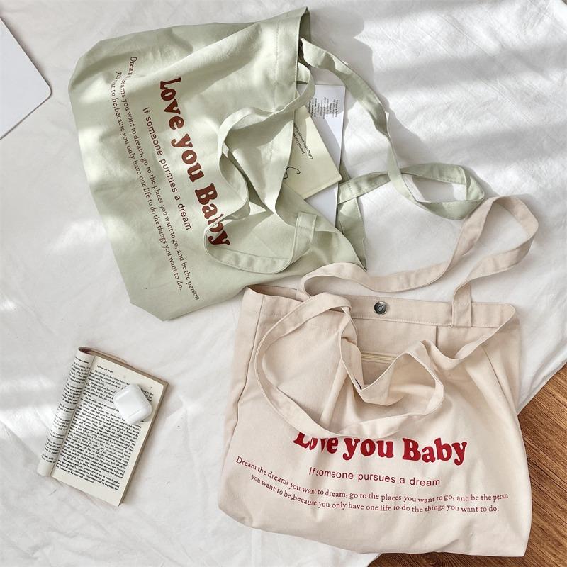 Letter Printed Canvas Bag Niche Large Capacity Commuter Shoulder Tote Bag Portable Shopping Shoulder