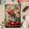 Autumn Farmhouse Pomegranate Wall Art, Rustic Metal Floral Sign for Vintage Home Decor, 12x8 Inch Fall Still Life