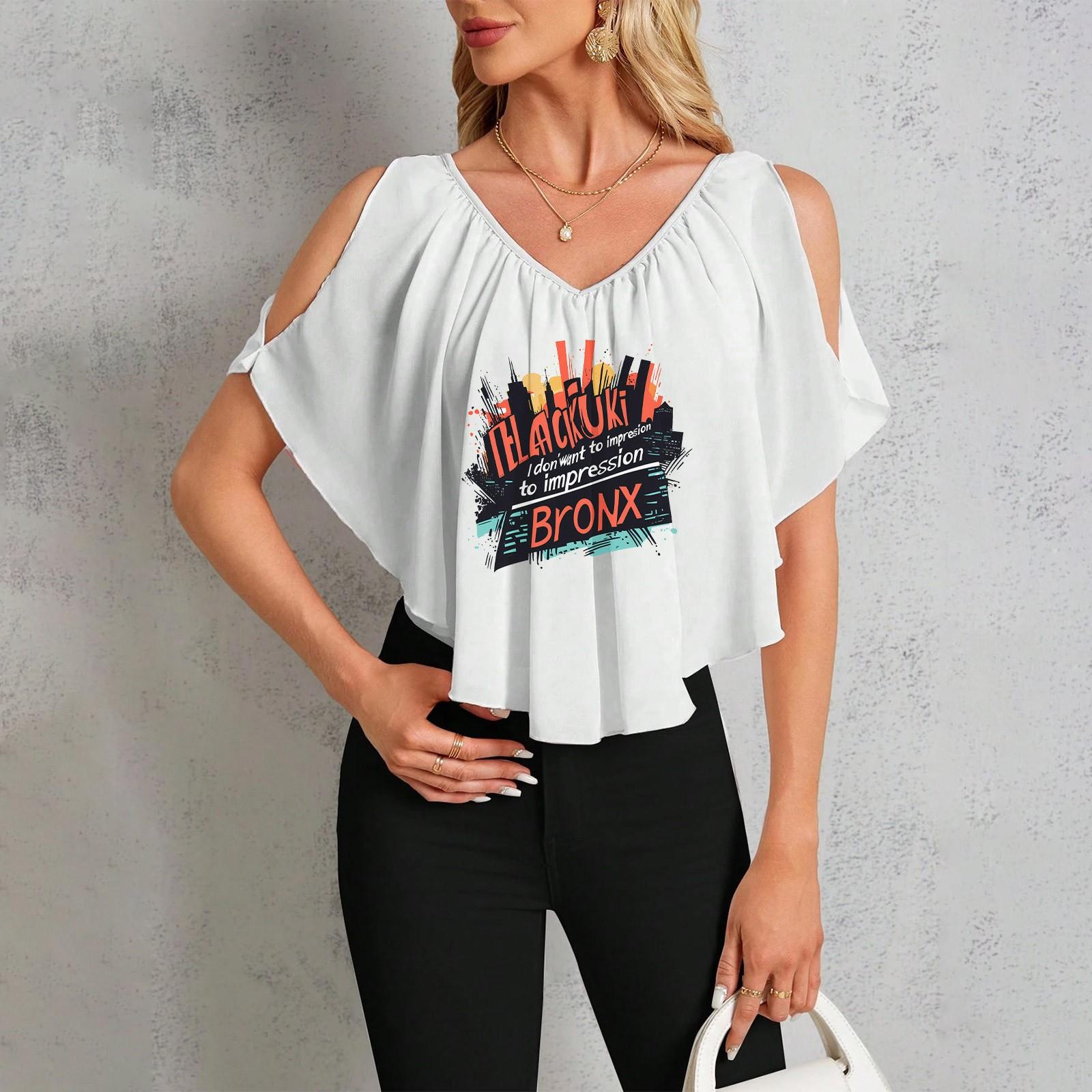 

Женская повседневная футболка с V-образным вырезом и открытыми плечами с гавайским принтом L шафрановый