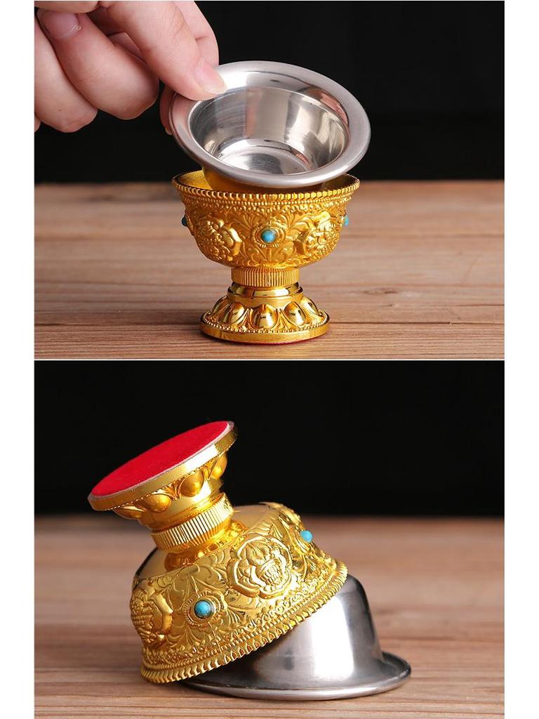 Bofu Auspicious Symbols Water Offering Cups Set with Liner - Holy & Purifying Dharma Protector Bowls