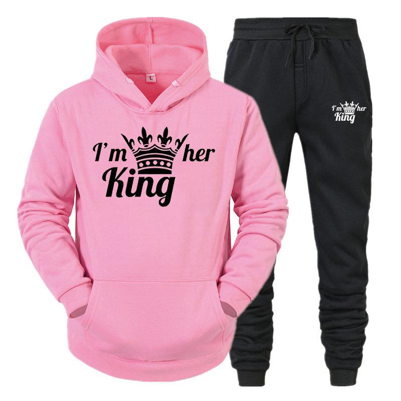 KING QUEEN Sweatshirt-Set für Damen und Herren, lässiges Sport-Set, zweiteiliges Jogginghosen-Set, Kurzarmshirts (Herren)