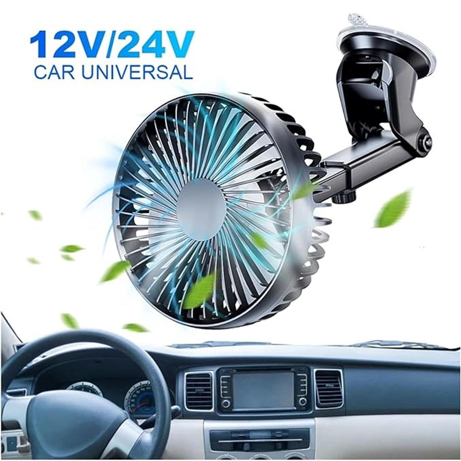 

12V/24V USB Car Dashboard Fan - Adjustable Suction Cup Mount, 360° Rotating Clip- Fan for Vehicles One Size чёрный