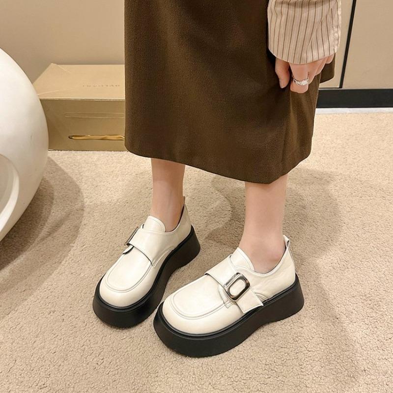 Fashion Fashionable Simple High-quality Hot-selling Thick Bottom Leather Shoes Spring New Style Versatile Low Heeled Shoes