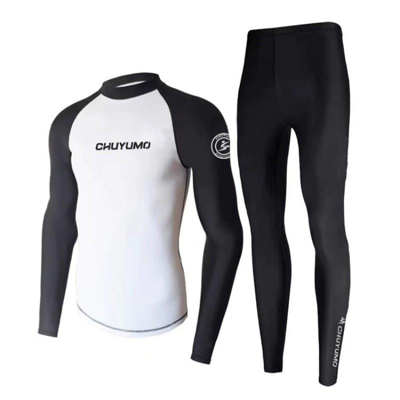 Mens Quick-Dry UV Protection Long Sleeve Rash Guard Set With Matching Pants Surfing Diving Snorkeling