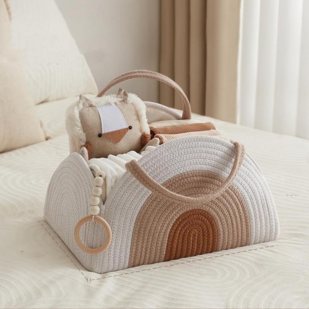 

with Handle Baby Diaper Bag Multifunctional Woven Basket Portable Diaper Organizer Travel Tote хаки