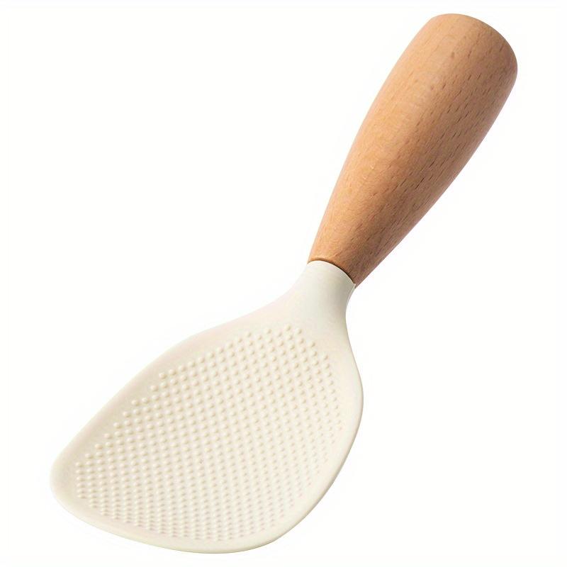 Silicone Spoon With Wooden Handle Spatula For Nonstick Pan Heat-Insulation Spoon For Rice Cooker Home Kitchen School Dormitory Practical Kitchen